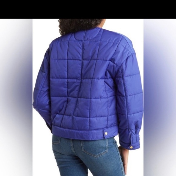 Rebecca Minkott Box Quilted Puffer women Jacket/ Shapire - size L - Picture 2 of 14